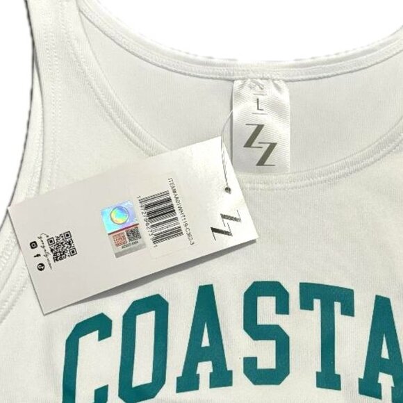 ZOOZATZ NCAA Coastal Carolina White/Teal First Down Crop Tank Top White SZ L - Picture 2 of 6